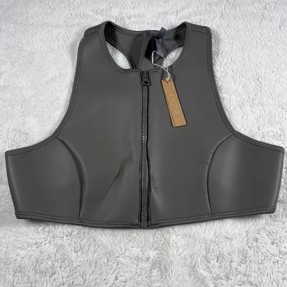 SKIMS Rubberized Scuba Swim High‎ Neck Bikini Top Gray Chalk BT-HNK-3160 XL NWT